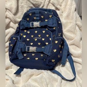 Pottery barn McKenzie navy gold heart book bag embroidered with the name Aniyah